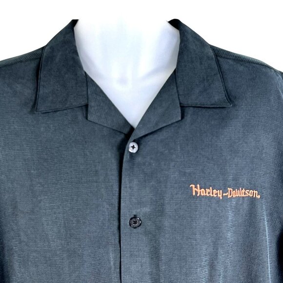 Harley-Davidson Mens L Button-Up Charcoal Shirt Embroidered Eagle & Snake Biker - Picture 5 of 15